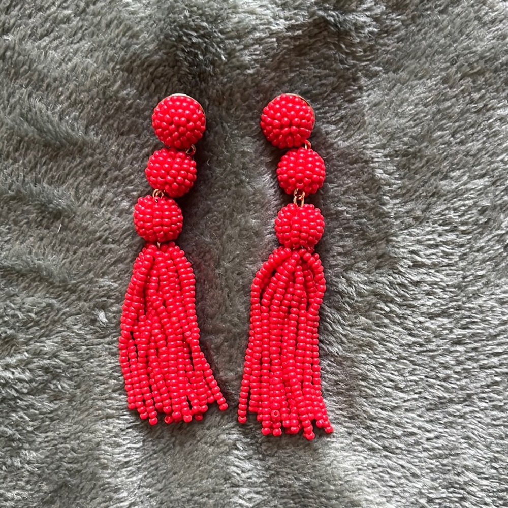 Red beaded tassel earrings